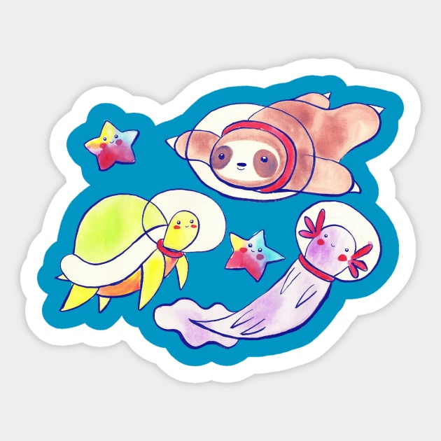 Space Sloth Turtle and Axolotl Sticker by saradaboru